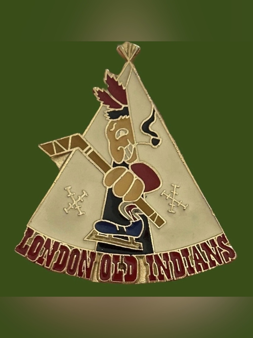 Vintage 1970s Hockey Pin London Old Indians Canada Lapel Pin